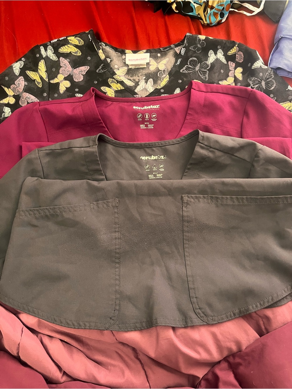 Scrubstar Three-Piece Scrub Set — Grey, Berry & Butterfly